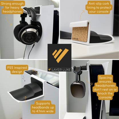 PlayStation 5 Headphone Hanger – Durable Headset Holder for PS5 – Space-Saving Mount for Gaming Headsets – PS5 Accessory