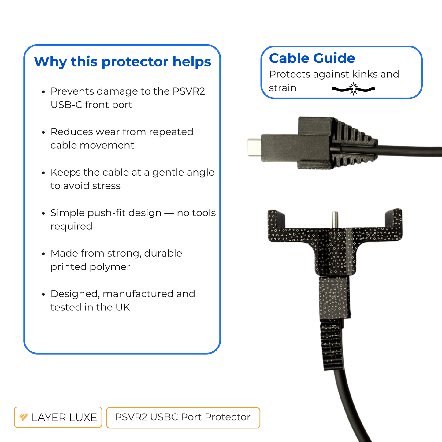 PSVR2 USB-C Port Protector and Cable Guide - Fits PS5 OG, PS5 Slim & PS5 Pro